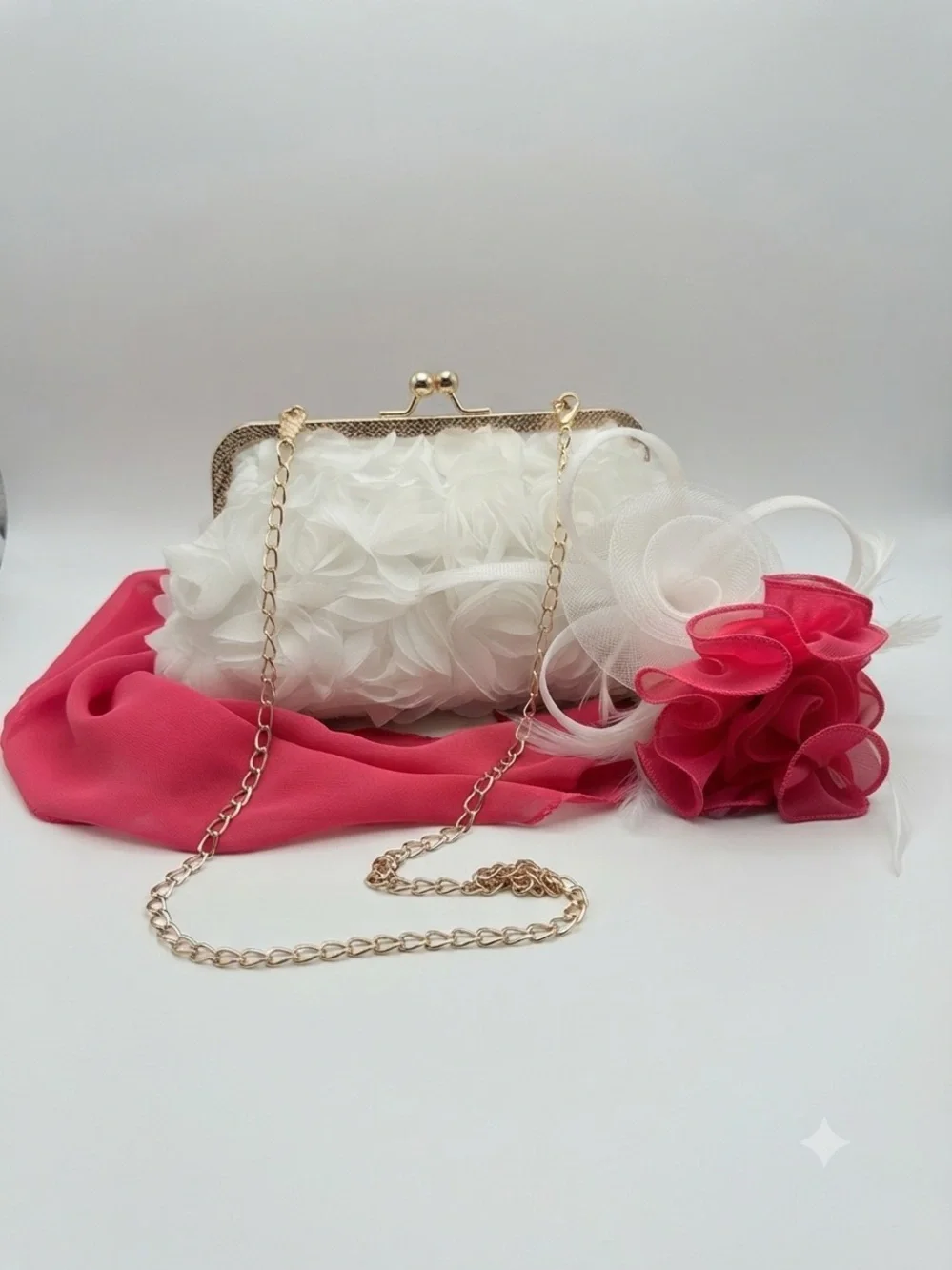 Floral Clutch & Hot Pink Fascinator Set Wedding Guest Cocktail